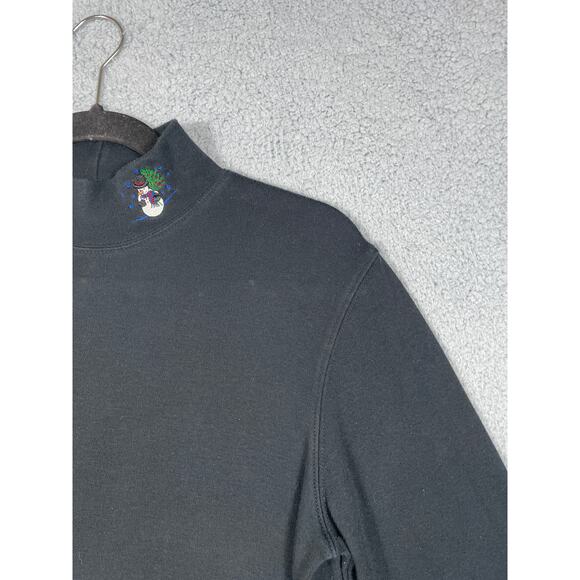 Designers Studio Originals Women's Black Mock Neck Shirt With Snowman Holiday - Picture 8 of 11